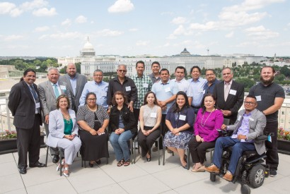 Latino clergy and faith leaders, Rev. Juan Vicente Padilla, fifth from right, gathered for a workshop before participating in the 2016 Bread Lobby Day.  Joseph Molieri/Bread for the World. 