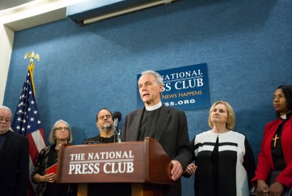 Rev. David Beckmann, president of Bread for the World, speaking at the National Press Club, surrounded by other faith leaders. Joseph Molieri/Bread for the World.