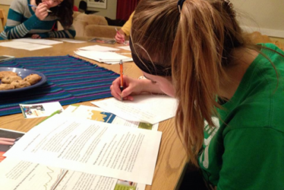Students at Calvin College write letters to Sen. Debbie Stabenow (D-Mich). Cameron Kritikos for Bread for the World.