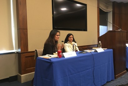 Asma Lateef, Bread for the World Institute director, on left, speaking at the congressional briefing. Jordan Teague/Bread for the World Institute. 