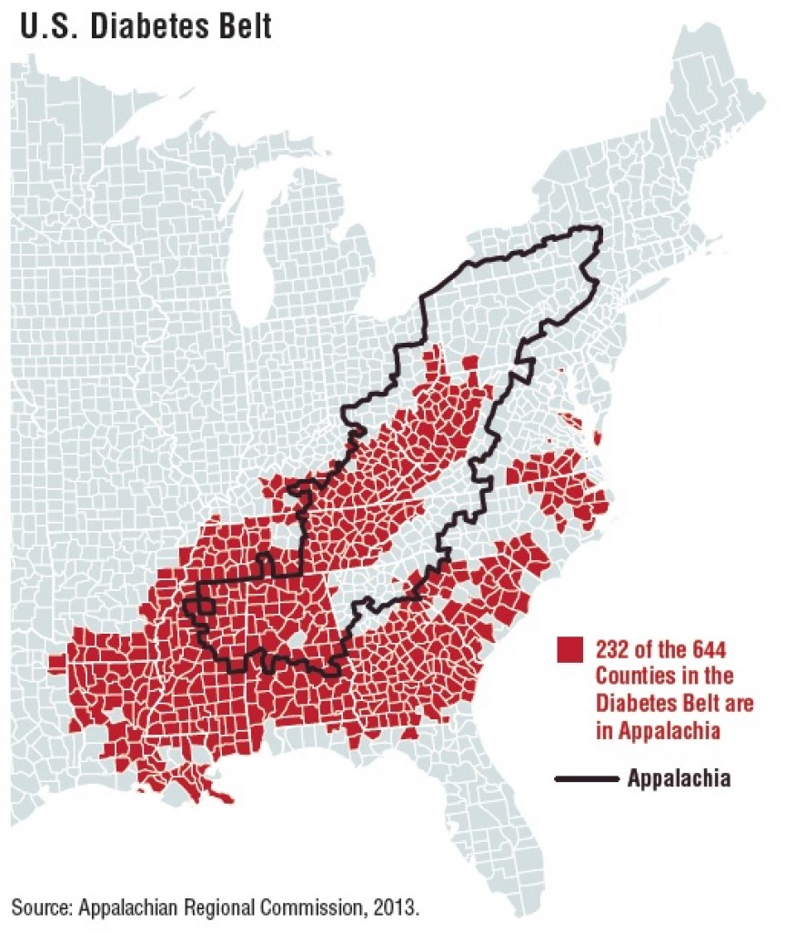 U.S. diabetes belt. Source: Appalachian Regional Commission.